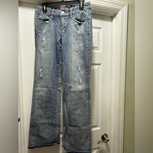 Seven7 Light Blue Distressed Flare Jeans